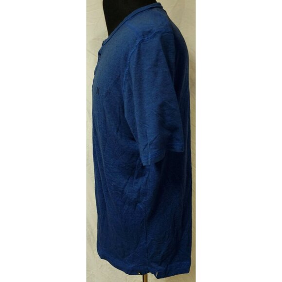 Hurley Mens XL Dark Blue Pin Striped Short Sleeve 1/4 Button Polo Logo T-Shirt - Picture 5 of 12